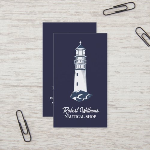 Coastal Beach Blue Boating  Nautical Lighthouse Business Card