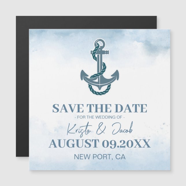 Coastal Beach Blue Nautical Wedding Save The Date (Front/Back)
