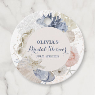 Coastal Beach blue seashell bridal shower Favor Tags