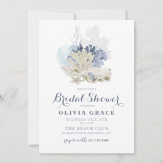 Coastal Beach blue seashell bridal shower Invitation