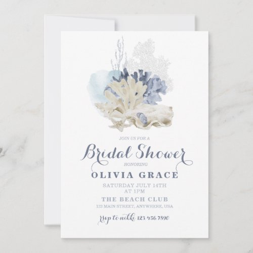 Coastal Beach blue seashell bridal shower Invitation