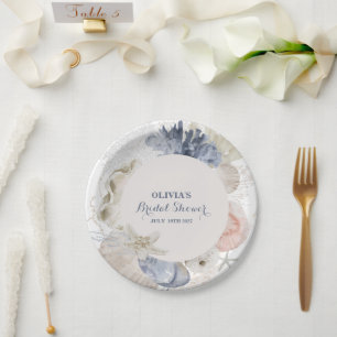 Coastal Beach blue seashell bridal shower Paper Plates