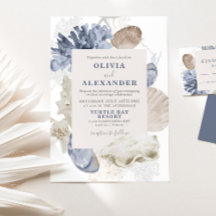 Coastal beach blue seashell wedding Invitation