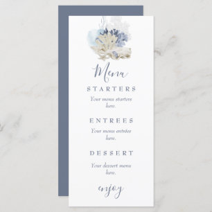 Coastal beach blue seashell wedding menu