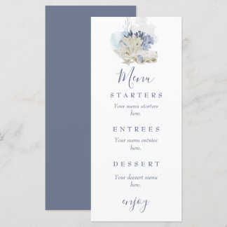 Coastal beach blue seashell wedding menu