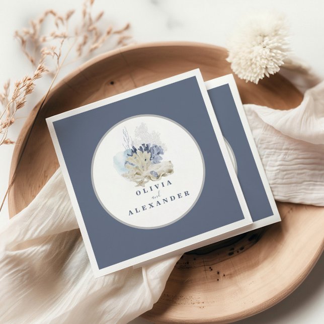 Coastal Beach blue seashell wedding Napkins (Creator Uploaded)