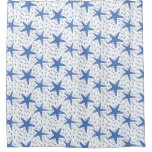 Coastal Beach Blue Starfish Pattern Shower Curtain at Zazzle