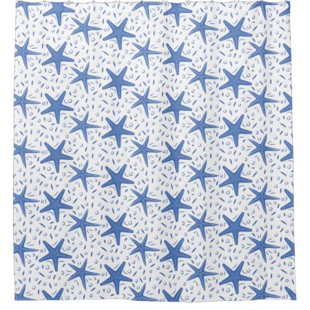 Coastal Beach Blue Starfish Pattern Shower Curtain