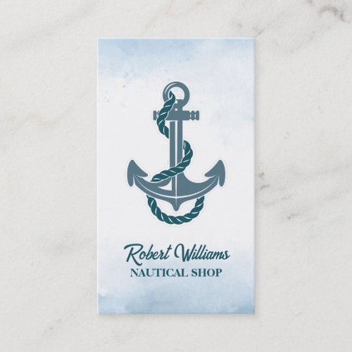 Coastal Beach Blue Watercolor Ship Anchor Nautical Business Card