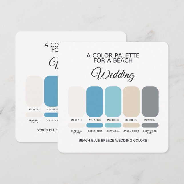 Coastal Beach Blue Wedding Color Palette Card (Front/Back)