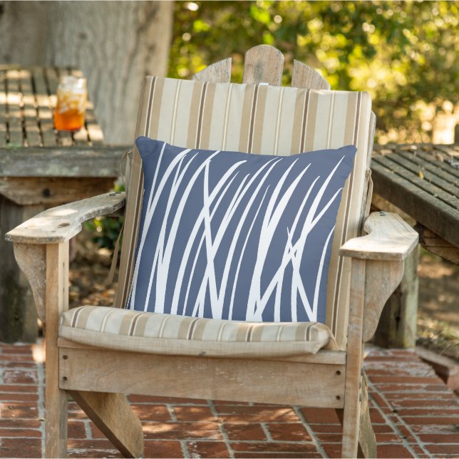 Coastal beach blue white sea grass Outdoor Pillow (Chair)