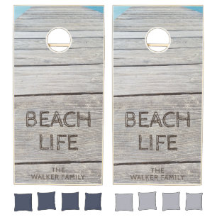 Coastal Beach Boardwalk BEACH LIFE Personalized Cornhole Set
