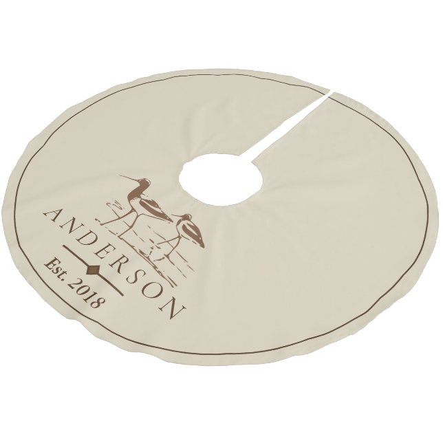Coastal Beach Brown Sandpiper Birds | Personalized Brushed Polyester Tree Skirt (Angled)