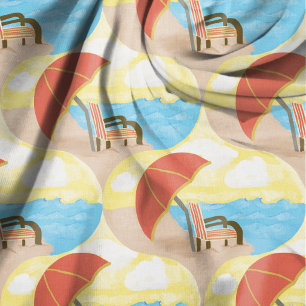 Coastal Beach Chairs Illustrated Pattern  Fabric