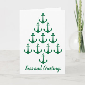 Coastal Beach Christmas Nautical Anchor Tree Holiday Card