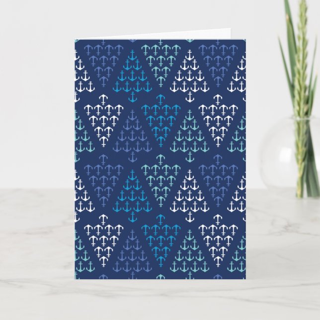 Coastal Beach Christmas Nautical Anchor Tree Holiday Card (Front)