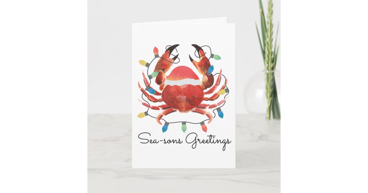 Coastal Beach Christmas Nautical Crab Holiday Card