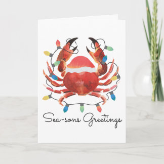 Coastal Beach Christmas Nautical Crab Holiday Card