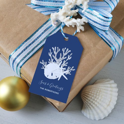 Coastal Beach Christmas Navy Blue Gift Tags