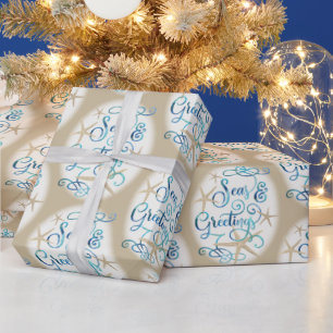 Coastal Beach Christmas SEAS & GREETINGS Wrapping Paper