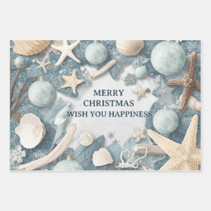 Coastal Beach Christmas – Seashell & Ocean Inspire Wrapping Paper Sheets