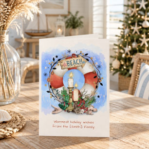 Coastal Beach Christmas Wreath Holiday Card