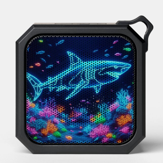 Coastal/Beach colorful neon shark Bluetooth Speaker (Front)