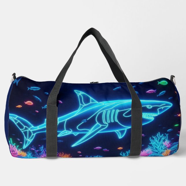 Coastal/Beach colorful neon shark Duffle Bag (Front)
