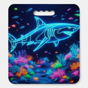 Coastal/Beach colorful neon shark Seat Cushion