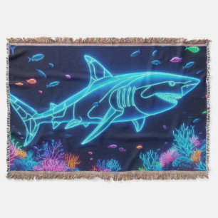 Coastal/Beach colorful neon shark Throw Blanket