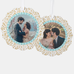 Coastal Beach Coral Reef Nautical 2 Custom Photos Ornament Card