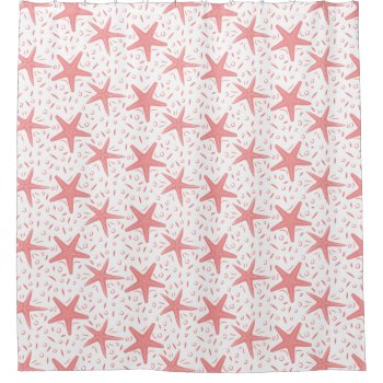 Coastal Beach Coral Starfish Pattern Shower Curtain by InTrendPatterns at Zazzle
