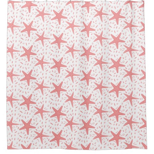 Coastal Beach Coral Starfish Pattern Shower Curtain