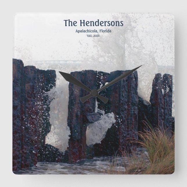 Coastal Beach Custom Family NameWall Clock (Front)