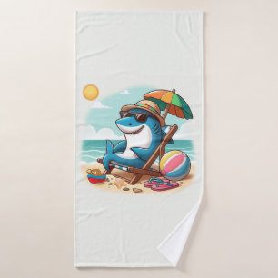 Coastal/Beach cute cartoon shark Bath Towel