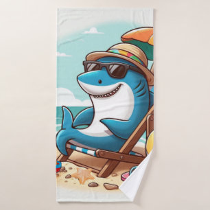Coastal/Beach cute cartoon shark Bath Towel