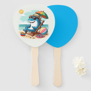 Coastal/Beach cute cartoon shark Hand Fan