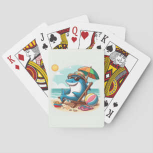 Coastal/Beach cute cartoon shark Poker Cards