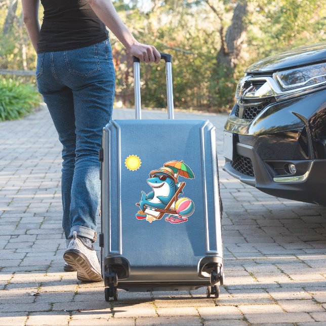 Coastal/Beach cute cartoon shark Sticker (Suitcase Insitu)