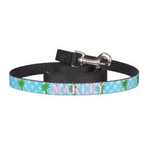 Coastal Beach Dog Leash Green Palm Trees