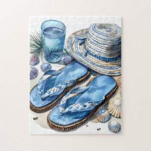 Coastal Beach Flip Flop and Hat Puzzle