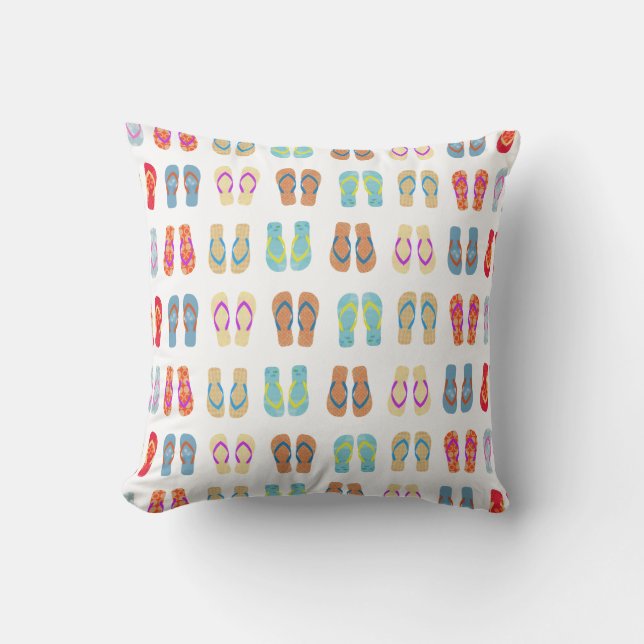 Coastal Beach Flip Flops Pattern Outdoor Pillow (Front)