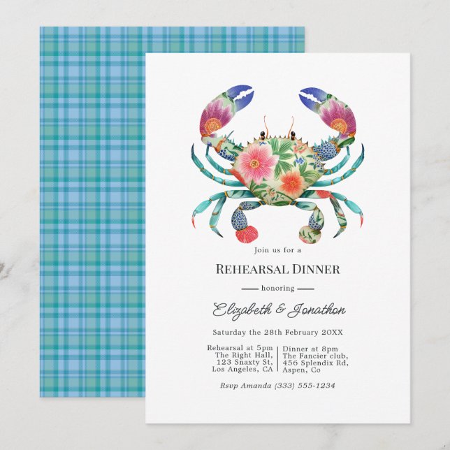 Coastal Beach Floral Nautical Rehearsal Dinner Invitation (Front/Back)