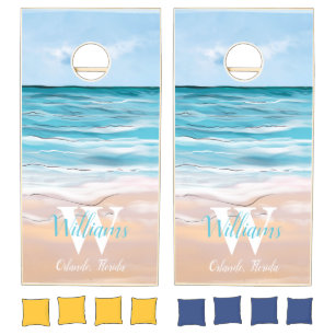 Coastal Beach Game Family Monogram Cornhole Set