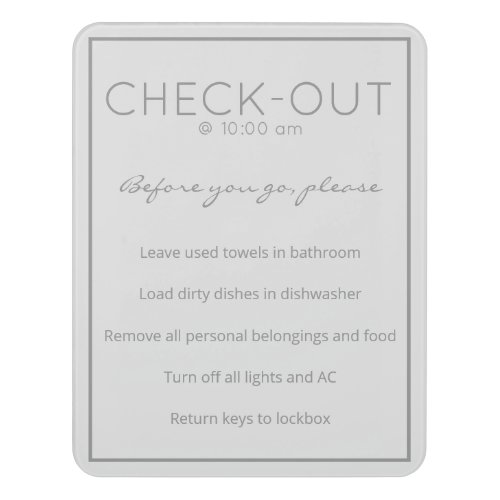 Coastal Beach Gray Guest Check Out Sign