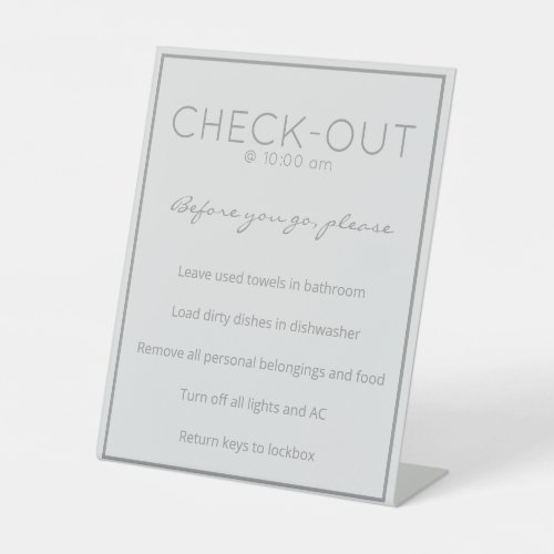 Coastal Beach Gray Guest Check Out Table Sign