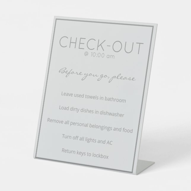 Coastal Beach Gray Guest Check Out Table Sign (Front)