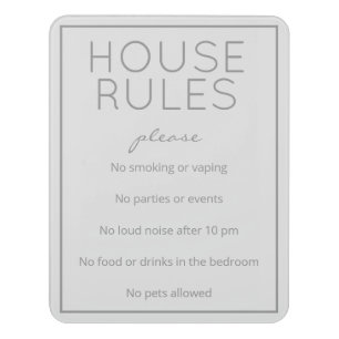 Coastal Beach Gray House Rules Guest Sign