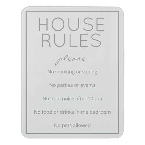 Coastal Beach Gray House Rules Guest Sign