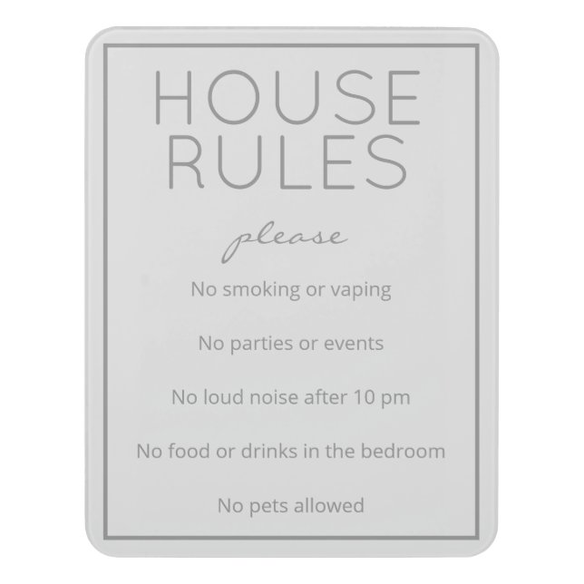 Coastal Beach Gray House Rules Guest Sign (Contemporary Vert)